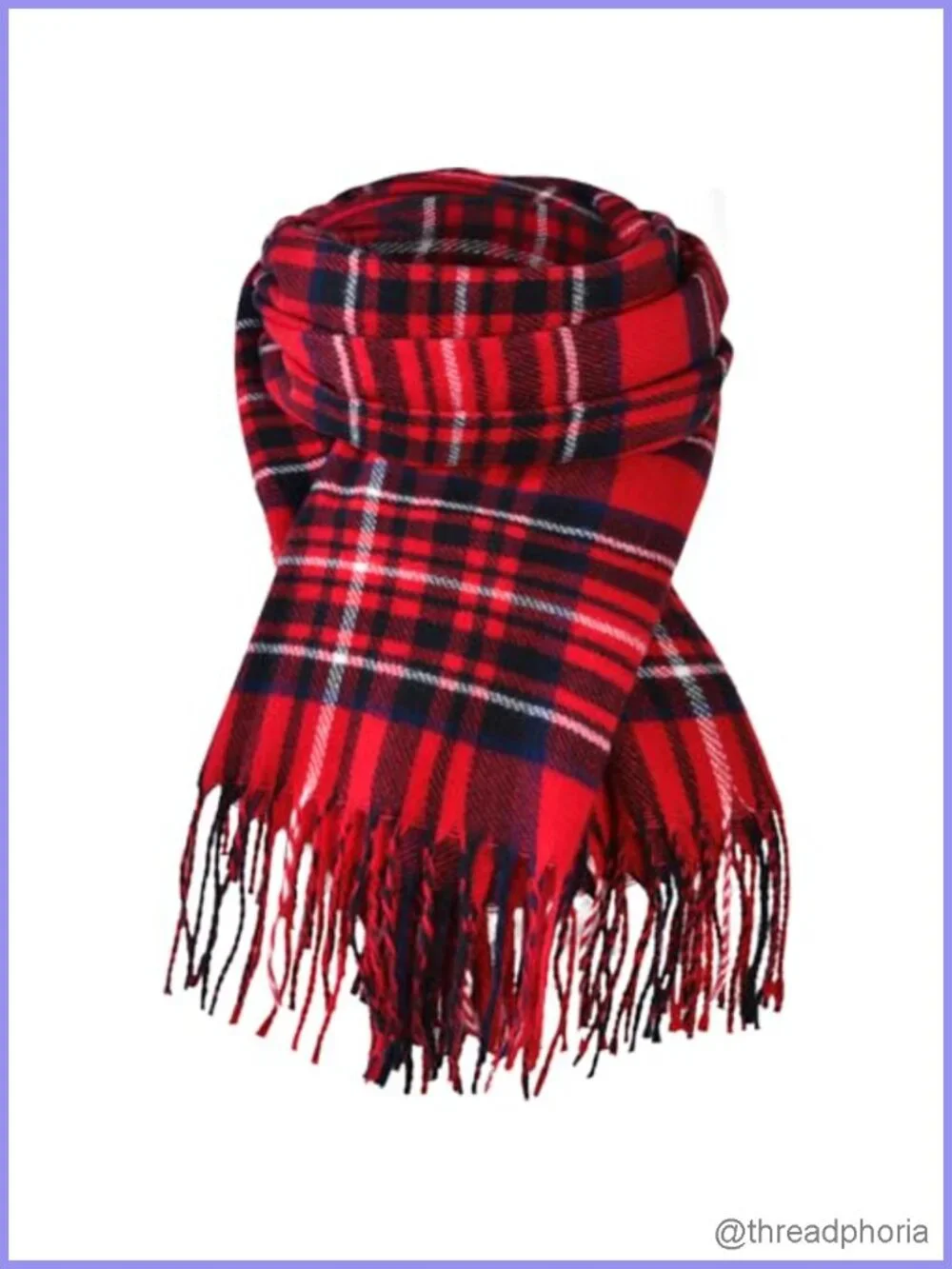 Long Plaid Shawl Wrap Scarves Cozy Winter Oversized Fringed Polyester